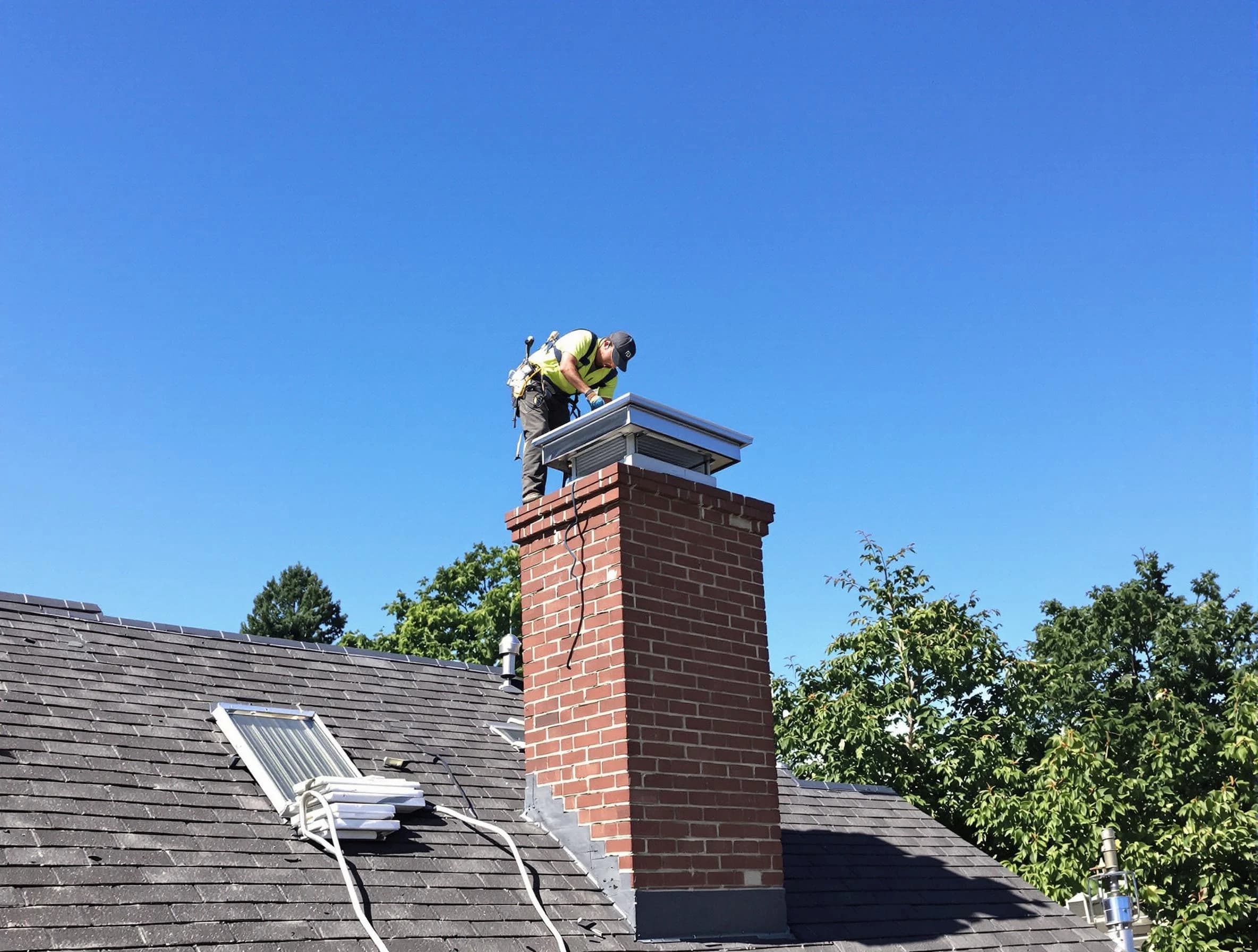Bellwood Chimney Sweep technician measuring a chimney cap in Bellwood, VA