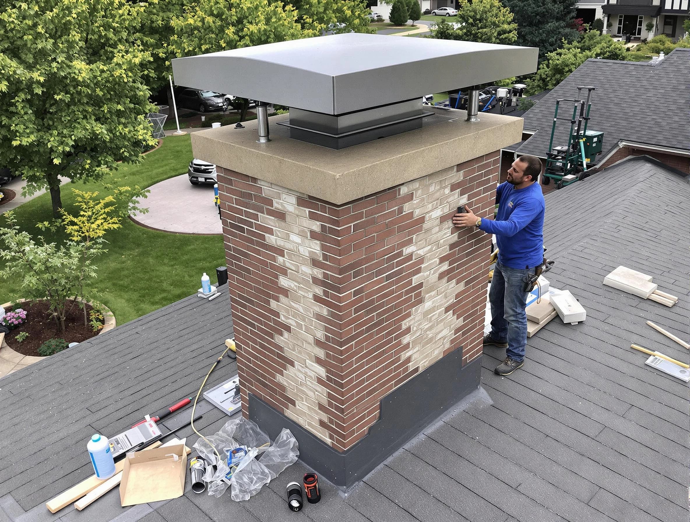 Bellwood Chimney Sweep team working on a custom chimney remodel in Bellwood, VA