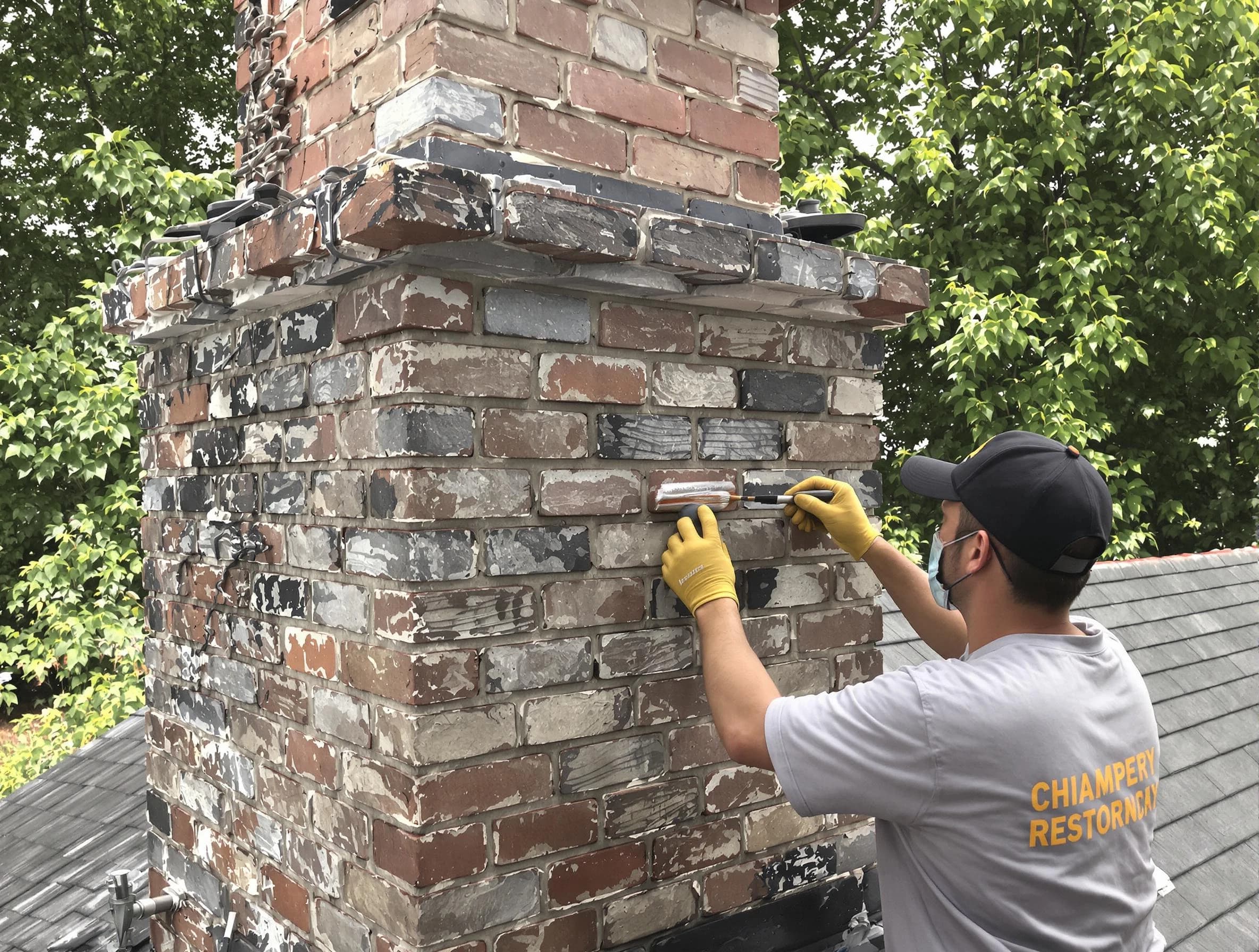 In-progress chimney restoration by Bellwood Chimney Sweep in Bellwood, VA