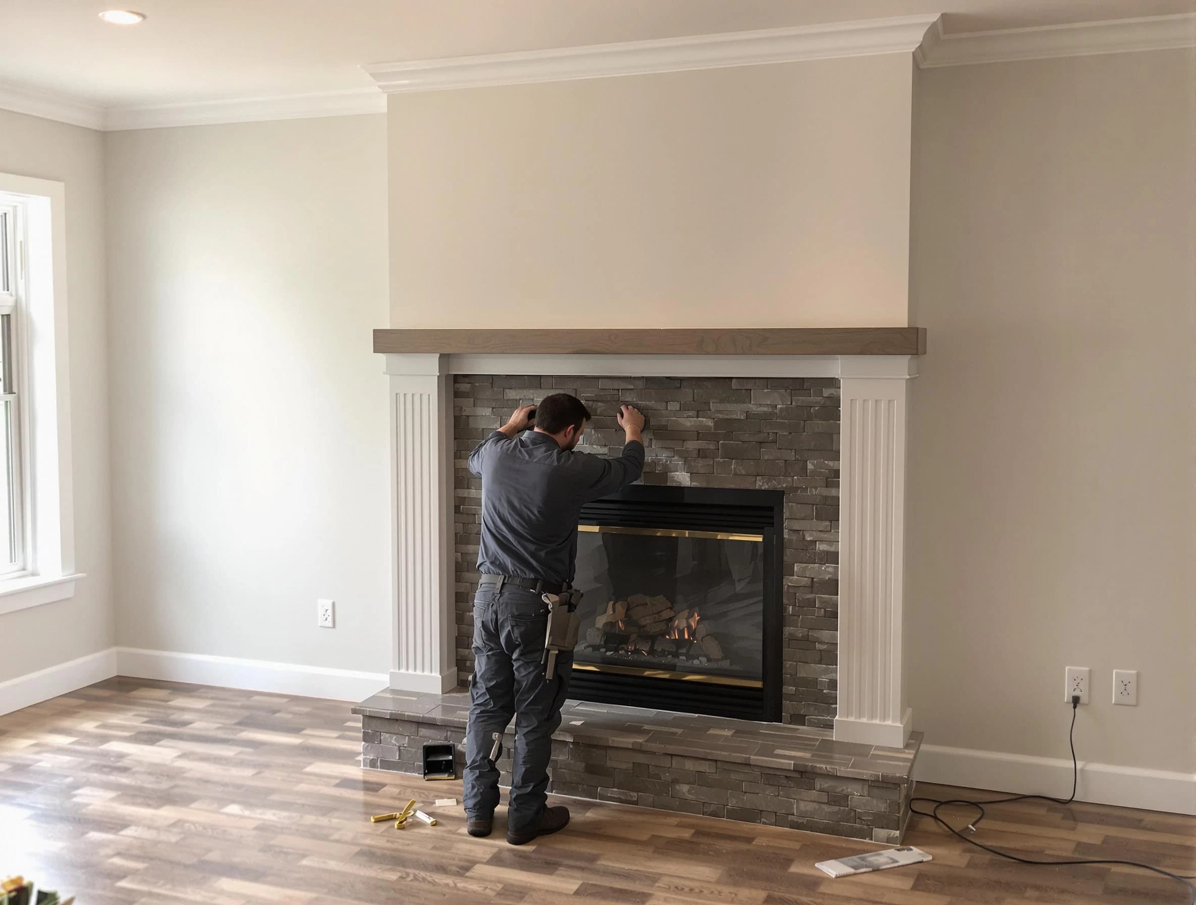 Bellwood Chimney Sweep finishing a custom fireplace install in Bellwood, VA